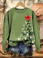 Vintage Christmas Tree Print Casual Cotton Sweatshirt