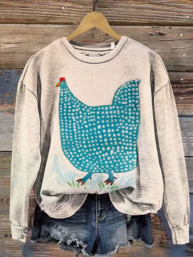 Vintage Chicken Print Casual Cotton Sweatshirt
