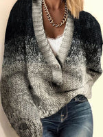 Women's Retro Ethnic Print Casual V-neck Pullover Knit