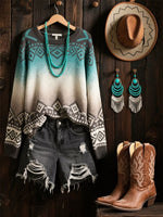 Retro Ethnic Print Knit Pullover Sweater