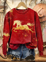 Retro Horse Art Print Casual Cotton Sweatshirt