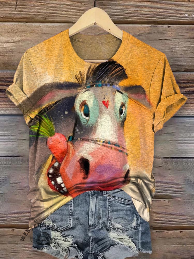 Vintage Donkeys From The Western Regions Art Prints Casual T-shirt