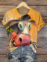 Vintage Donkeys From The Western Regions Art Prints Casual T-shirt