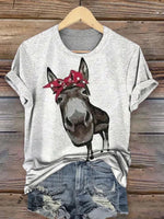 Vintage Donkey with A Bow Art Prints Casual T-shirt
