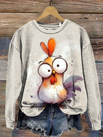 Funny Chicken Print Casual Cotton Sweatshirt