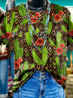 Cactus and Flowers Print Casual T-shirt