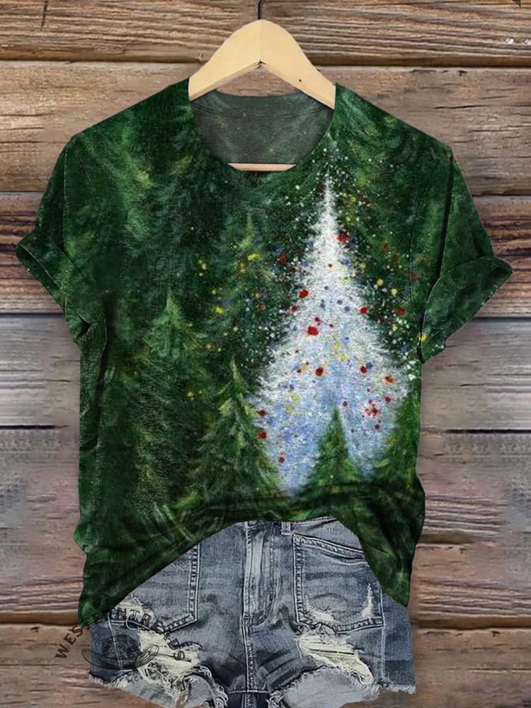 Christmas Tree Print Casual T-shirt