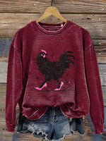 Chicken In High Heels Print Casual Cotton Sweatshirt