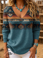 Retro Aztec Gradient Pattern Print Women's Casual Pullover Sweater