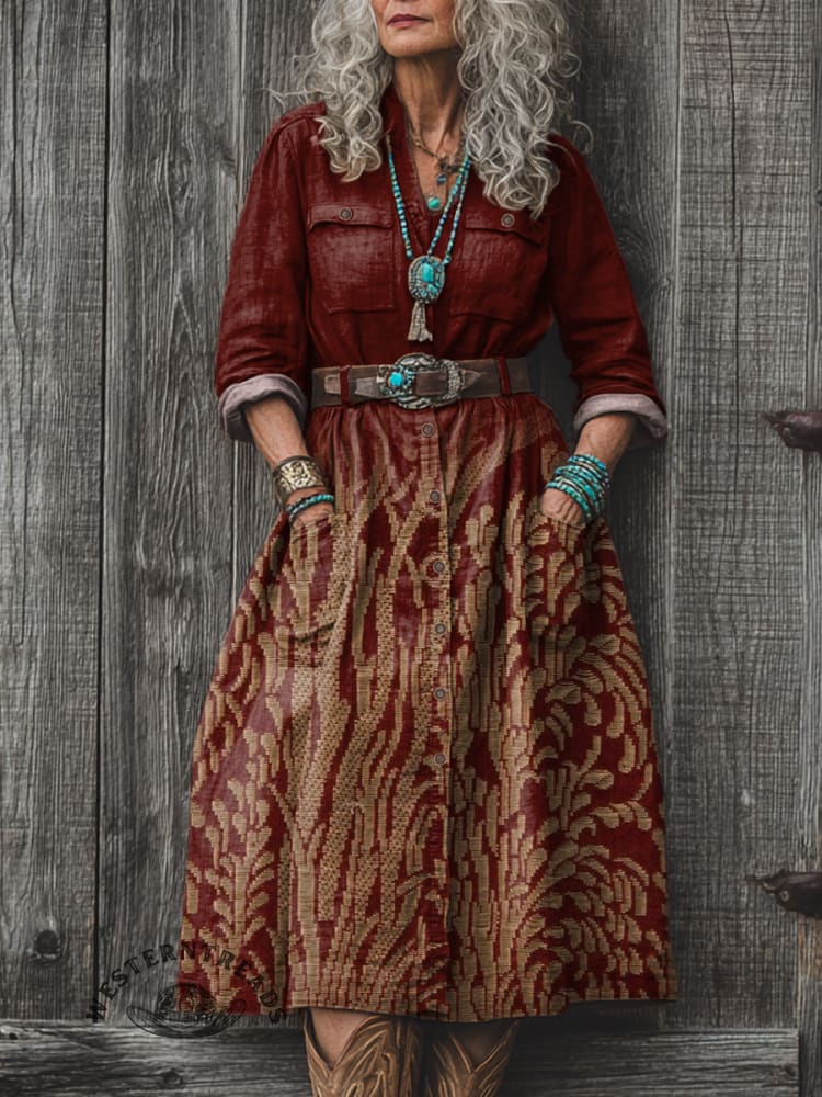 Red Retro Pattern Women's Art Print Dress