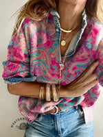 Colorful Retro Paisley Women's Casual V-neck Pullover Knit