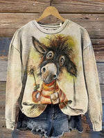 Funny Cute Donkey and Flowers Casual Cotton Sweatshirt