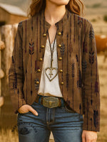 Women's Retro Feather Arrow Print Casual Jacket