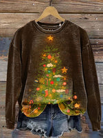 Vintage Christmas Tree Claus Casual Cotton Sweatshirt