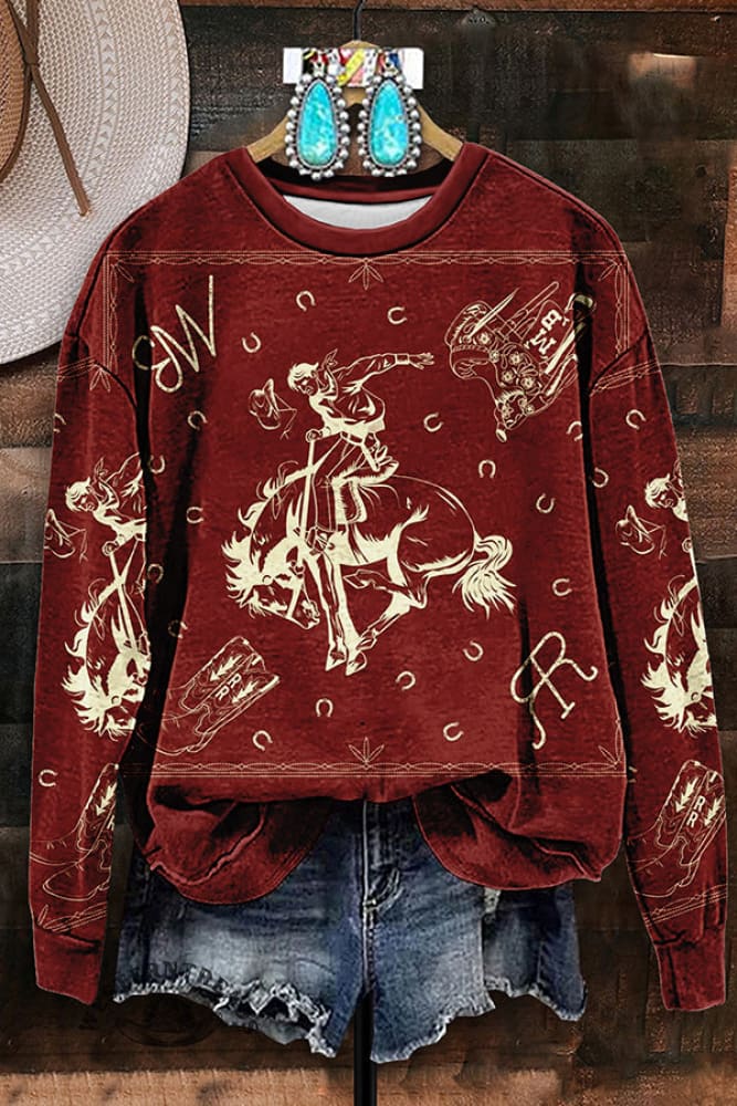 Vintage Western Rodeo Print Sweatshirt