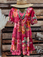Women's Vintage Western Art Print Pocket Cotton Dress