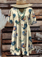 Women's Vintage Art Print Pocket Cotton Dress