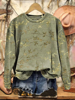Vintage Art Flower Print Casual Cotton Sweatshirt