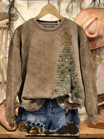 Vintage Christmas Tree Art Print Casual Cotton Sweatshirt
