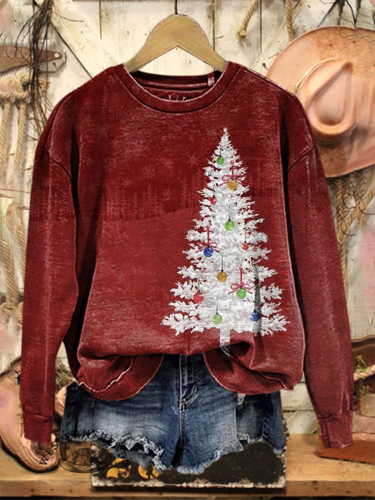 Vintage Christmas Art Print Casual Cotton Sweatshirt