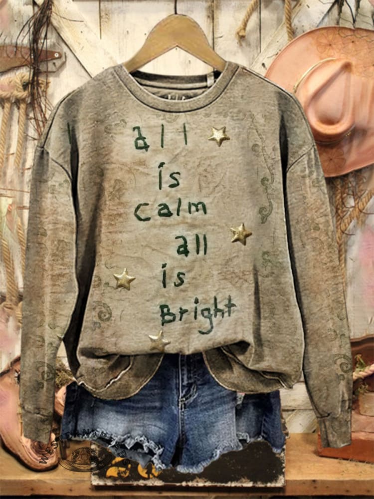 Vintage Christmas Art Print Casual Cotton Sweatshirt