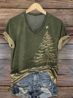 Women's Vintage Christmas Art V-neck Casual T-Shirt