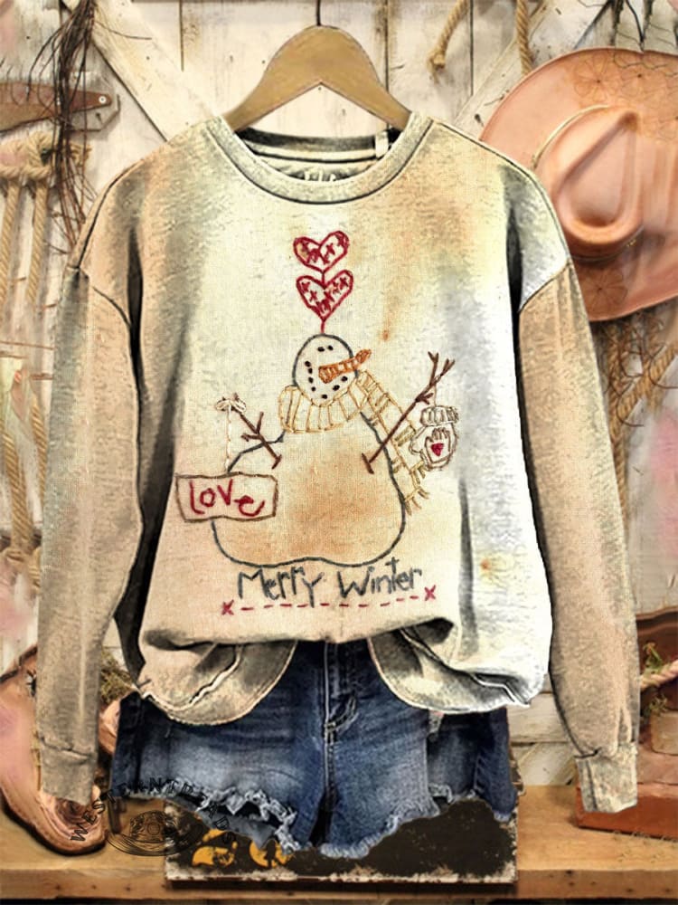 Vintage Christmas Art Print Casual Cotton Sweatshirt