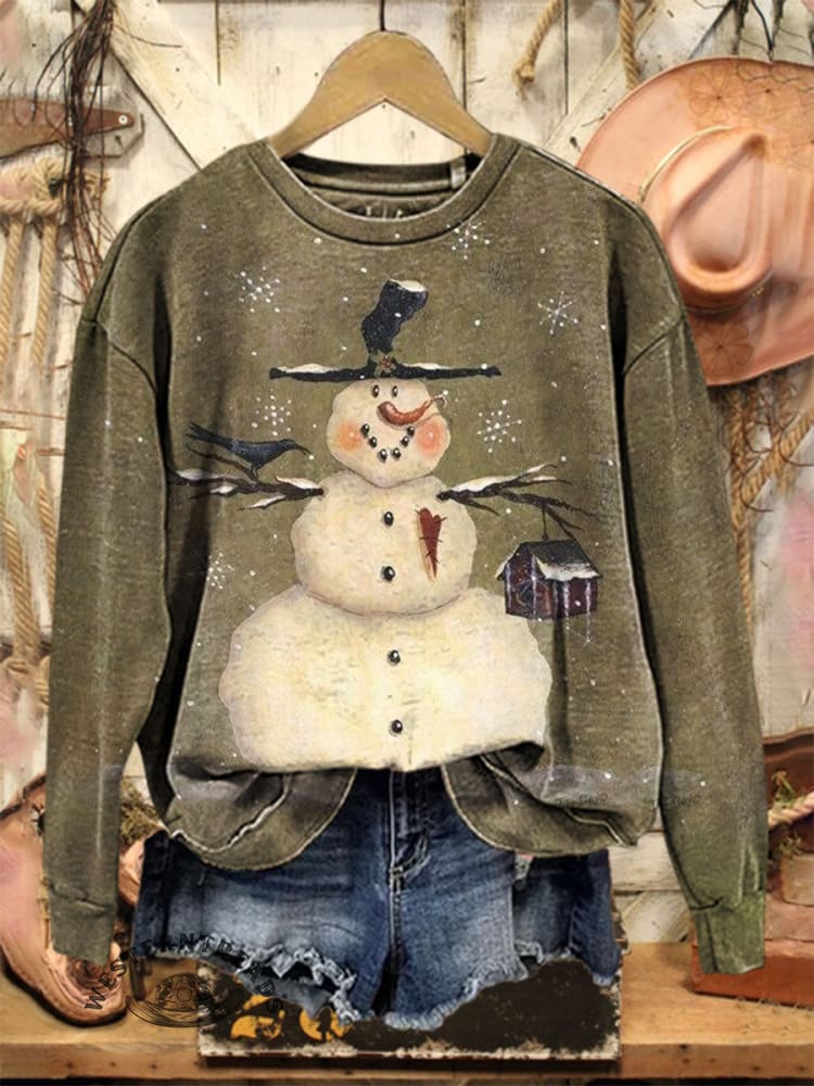 Vintage Christmas Art Print Casual Cotton Sweatshirt