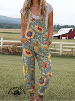 Women's Vintage Sunflower Art V-neck Casual T-Shirt