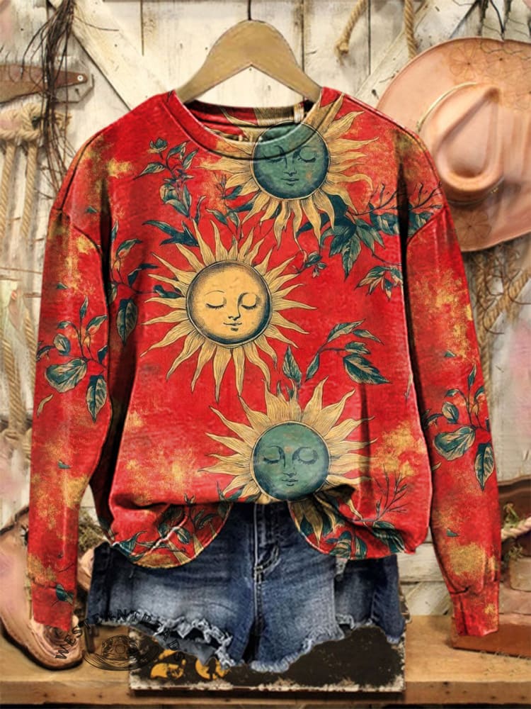 Vintage Christmas Art Print Casual Cotton Sweatshirt