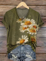 Women's Vintage Art V-neck Casual T-Shirt