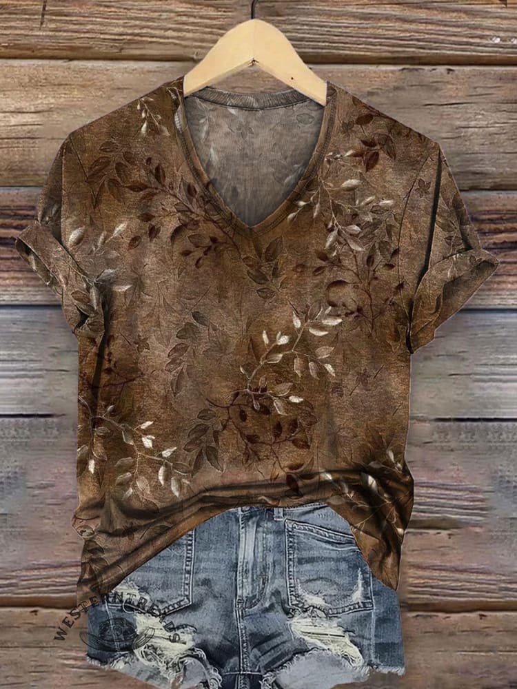 Women's Vintage Art V-neck Casual T-Shirt