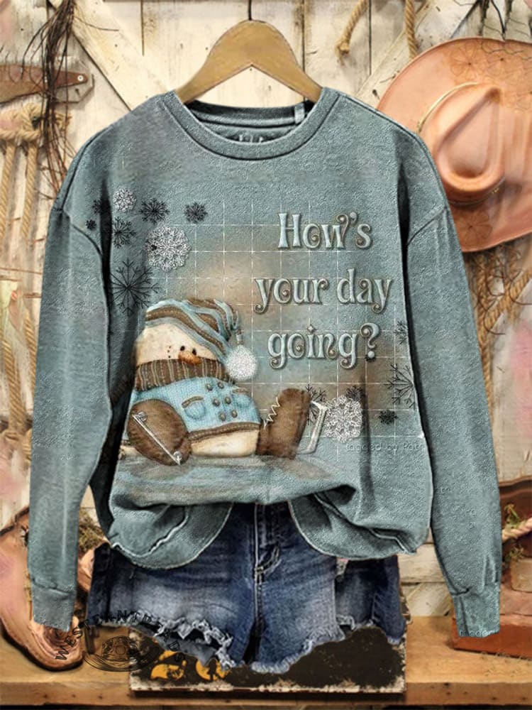 Vintage Christmas Art Print Casual Cotton Sweatshirt