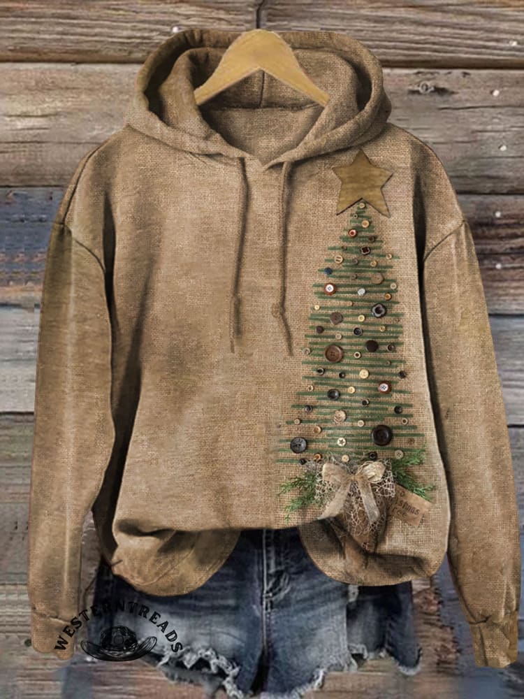 Vintage Christmas Tree Art Print Casual Cotton Sweatshirt