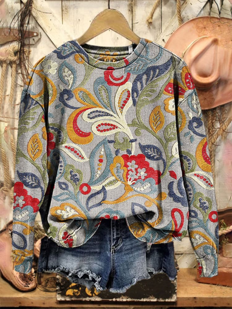 Vintage Art Print Casual Cotton Sweatshirt