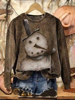 Vintage Art Christmas Print Casual Cotton Sweatshirt