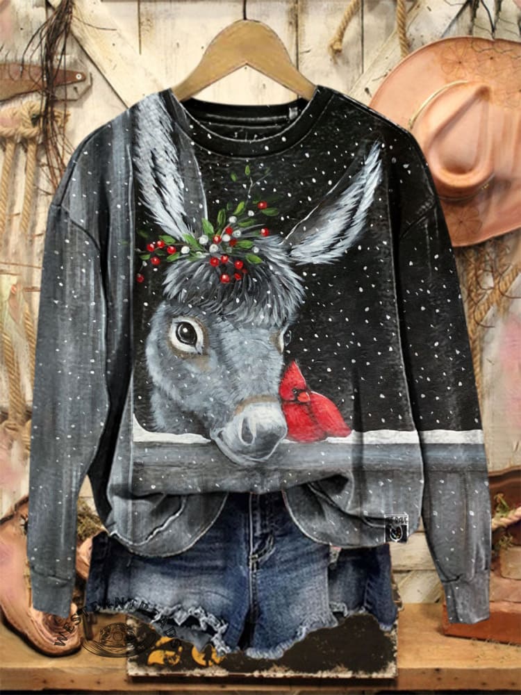Vintage Art Christmas Casual Cotton Sweatshirt
