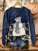 Vintage Art Christmas Print Casual Cotton Sweatshirt