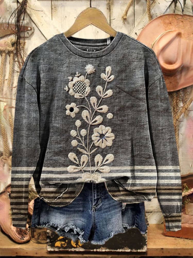 Vintage Art Print Casual Cotton Sweatshirt