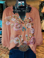 Women's Vintage Art Print Casual Linen V-neck Shirt