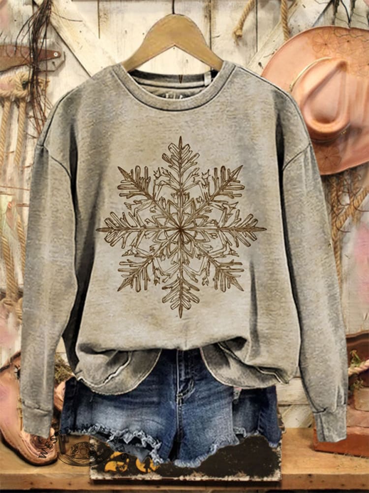 Vintage Art Christmas Print Casual Cotton Sweatshirt