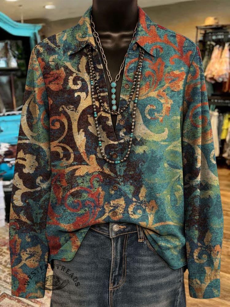 Women's Vintage Art Print Casual Cotton Shirt