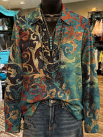 Women's Vintage Art Print Casual Cotton Shirt