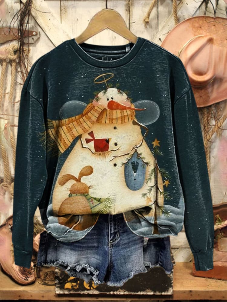 Vintage Christmas Art Print Casual Cotton Sweatshirt