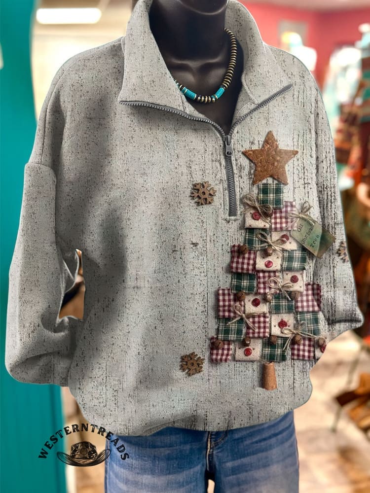 Vintage Christmas Art Print Casual Cotton Sweatshirt