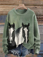 Vintage Horse Art Print Casual Cotton Sweatshirt