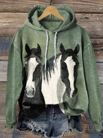 Vintage Horse Art Print Casual Cotton Sweatshirt