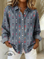 Women's Vintage Art Print Casual Cotton Shirt