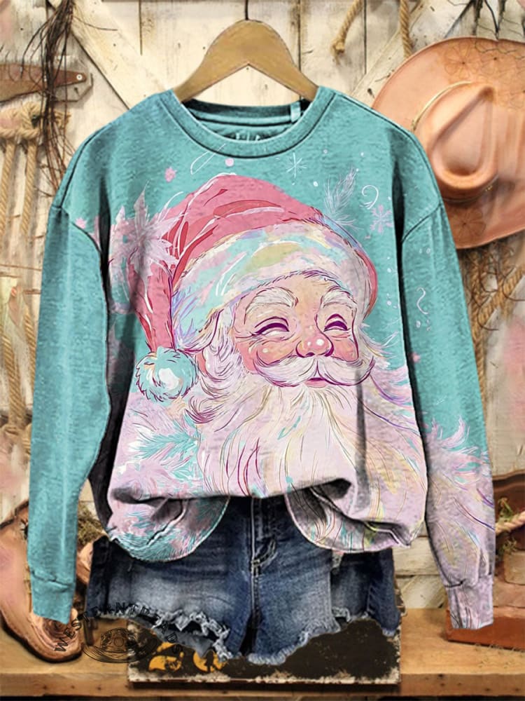 Vintage Art Christmas Print Casual Cotton Sweatshirt