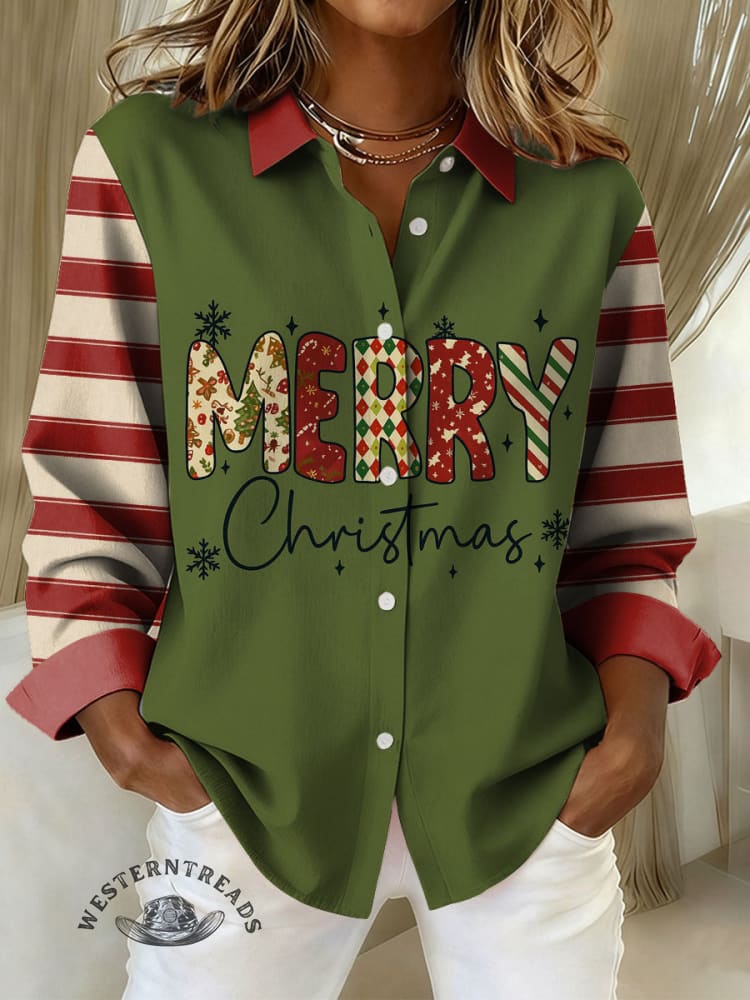 Women's Christmas Print Casual Cotton Shirt